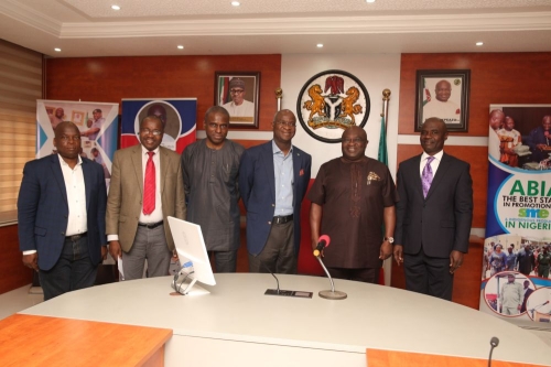 Hon Minister of Power Works  Housing Mr Babatunde FasholaSAN3rd right Governor of Abia State Dr Okezie Ikpeazu2nd rightPermanent Secretary Power Engr Louis Edozien3rd leftManaging DirectorCEOTransmission Company of NigeriaTCN Mr Usman Gur Mohammedleft and Special Adviser on Communications to theHon Minister Mr Hakeem Belloleftin a group photographduring thecourtesy visit to the Abia State House shortly before commissioning of 40MVA 13233kv Mobile Power Transformer and the 26th Meeting with Operators in the Power Sector hosted by the Transmission Company of NigeriaTCN at the Ohiya Transmission Substation Umuahia Abia State on Monday 9th April 2018