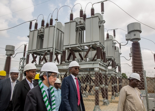 Hon Minister of Power Works  Housing Mr Babatunde Fashola SAN right and Special Guest of Honour Japanese Ambassador to Nigeria Mr Sadanobu Kusaokerightduring the commissioning of 60MVAR Capacitor Bank funded by Japanese International Cooperation Agency JICA at Apo 13233kV Transmission Substation Apo Abuja on Thursday 12 April 2018