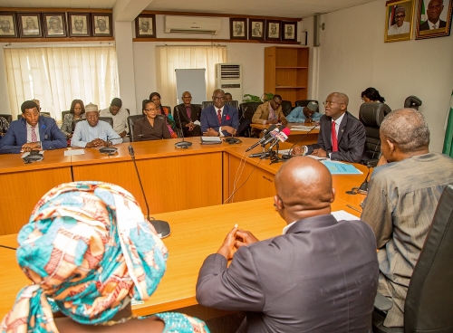 Hon Minister of Power Works  Housing Mr Babatunde Fashola SAN4th rightPermanentSecretary Power Louis Edozien3rd rightChairmanNigerian Electricity Regulatory CommissionNERC Prof James Momoh4th left and others duringthe Inauguration of the Chairman of NERC at the Ministry of Power Works  HousingHeadquarters Mabushi Abuja on Thursday 3rd May 2018