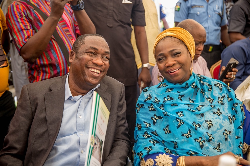 Senior Special Adviser to the President on Diaspora and Foreign Affairs Mrs Abike DabiriErewa right and Special Adviser to the HonMinister of Power Works Dr Femi Hamzat left during the flag off of the Rehabilitation of Ikorodu Shagamu Road in LagosOgun States at KM 2Ikorodu Shagamu Road on Monday 21st May 2018