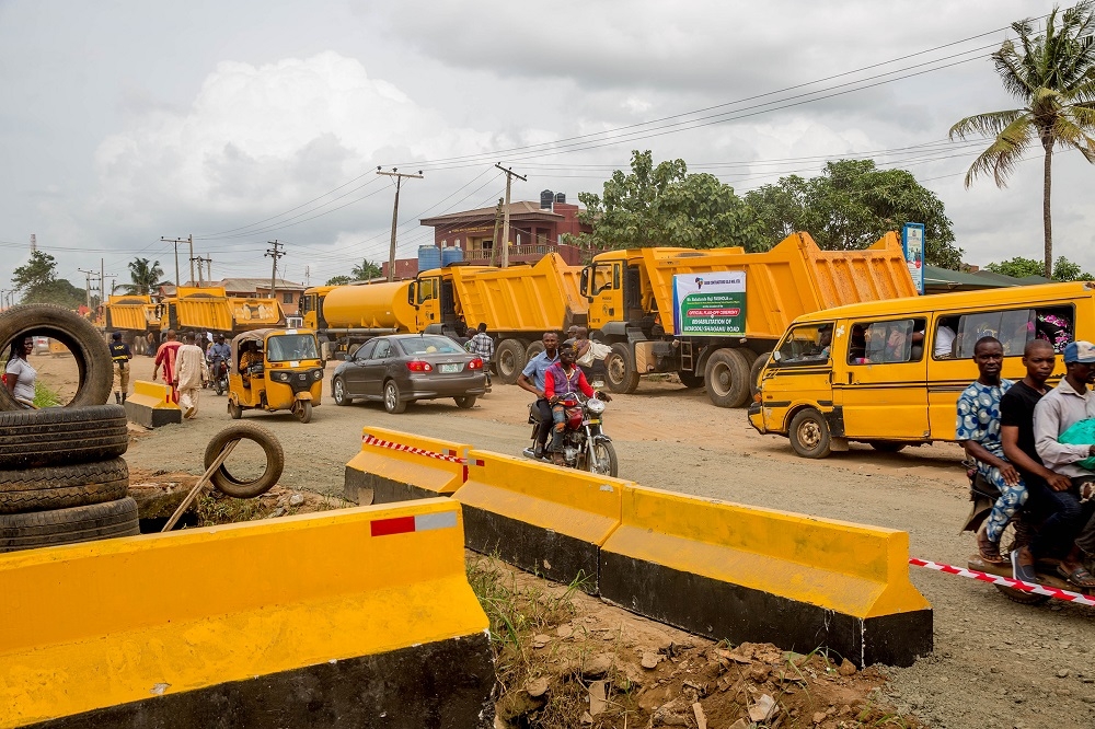 A view of the IkoroduShagamu Road in LagosOgun States with equipment already deployed for its rehabilitation by Arab Contractors Nigeria Ltd during the flagoff of the Rehabilitation of the Road at KM2Ikorodu Shagamu Road by theHon Minister of Power Works  Housing Mr Babatunde FasholaSAN on Monday 21st May 2018