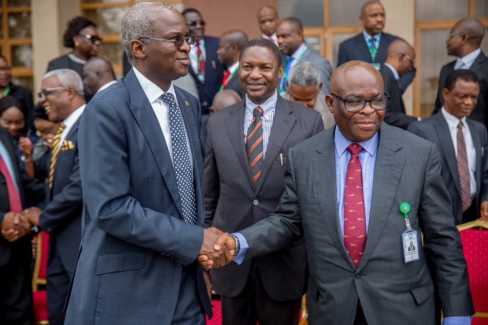 Hon Minister of Power Works  Housing Mr Babatunde Fashola SANleft Hon Minister for Justice and Attorney General of the Federation Mr Abubakar MalamiSAN middle and Chief Justice of Nigeria Hon Justice Walter Onnoghenrightshortly after theOpening Ceremony of the 4thIIPEPNJI Annual Judges Workshop on Petroleum Gas and Power Sectors with the theme The Judiciary and Power Sector Recovery Programme  Legal Commercial and Regulatory Issues at the Aloysisus Katsina Alu Seminar Hall National Judicial Institute on Tuesday 5th June 2018