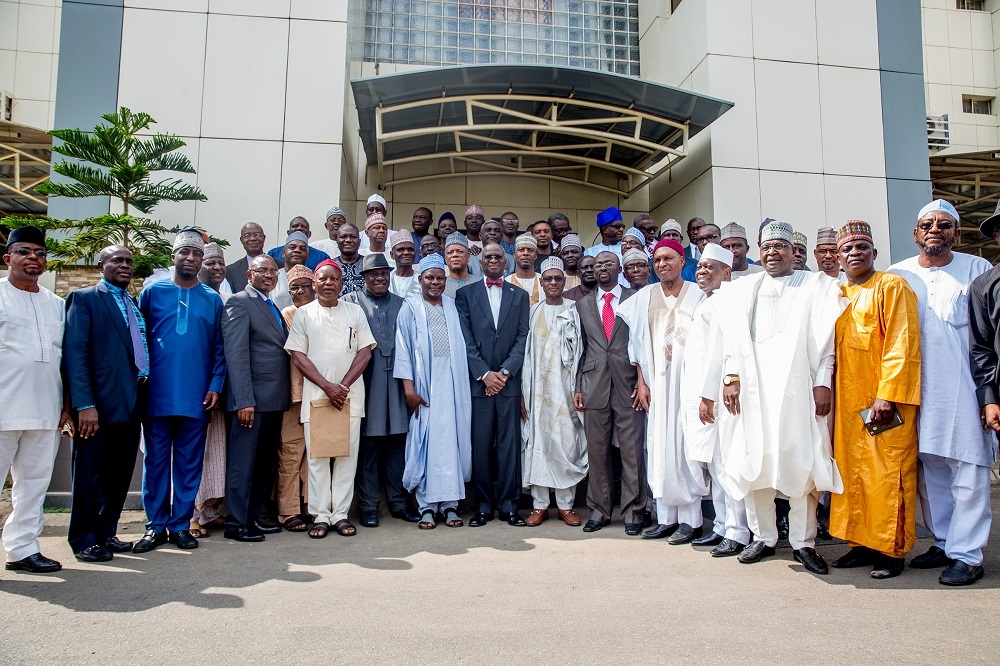 Hon Minister of Power Works  Housing Mr Babatunde FasholaSANmiddle Permanent Secretary Works  Housing Mr Bukar Mohammed7th right and others in a group photographshortly after the inauguration of the Architects Registration Council of NigeriaARCON at the Ministry of PowerWorks  Housing Headquarters Mabushi Abuja on Tuesday 12th June 2018