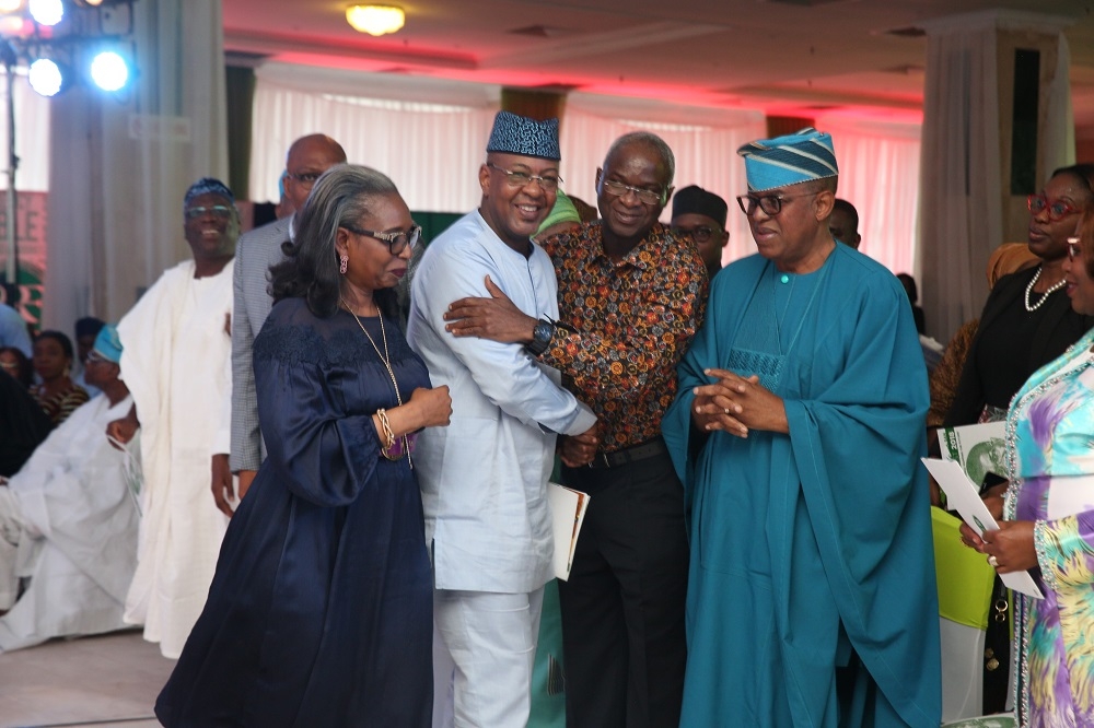 Hon Minister of Power Works  Housing Mr Babatunde Fashola SAN2ndrightSenator representing Lagos East Senatorial District Senator Gbenga AshafarightDirector General of the Nigerian Tourism Development Council Mr Folorunsho Coker 2nd left andKeynote Speaker  Chairman First Bank Limited Mrs Ibukun Awosikaleftduring the maiden edition of the conference of ideas tagged BRF GABFEST 2018 with the theme The Youth in Nigeria Mapping the Future to mark the 55th Birthday of the Hon Minister at the City Hall Lagos onThursday 28th June 2018