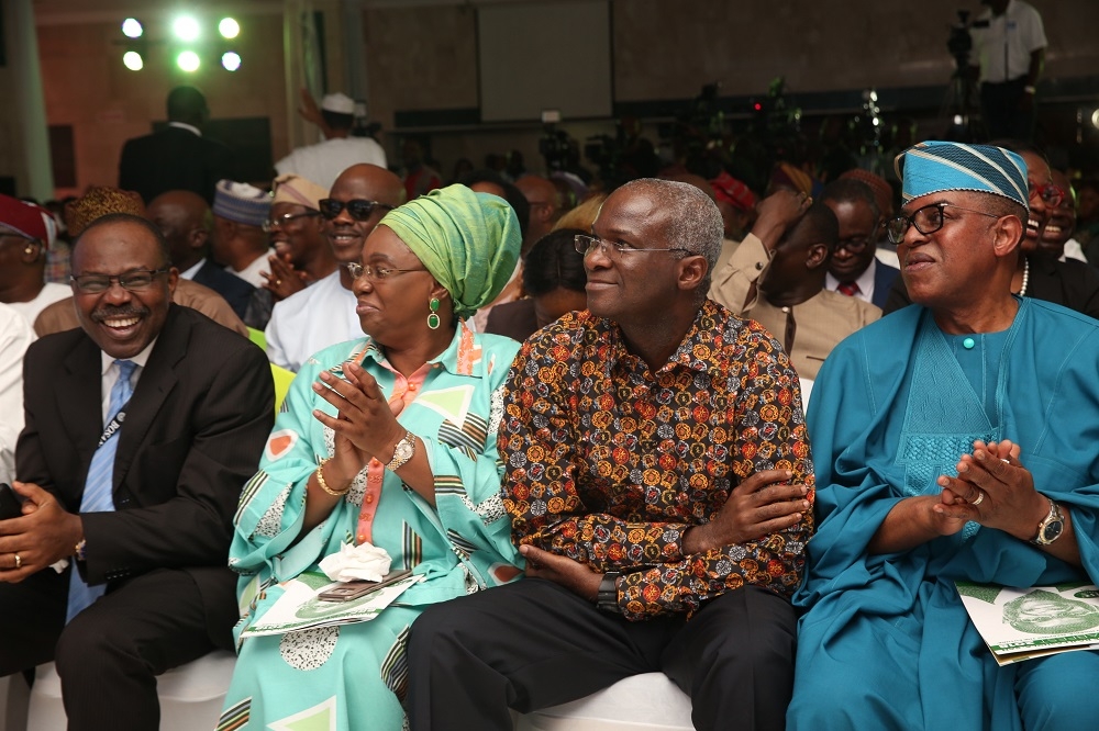 Hon Minister of Power Works  Housing Mr Babatunde Fashola SAN2ndright wife of the Hon Minister and Chairman LEARN Dame Abimbola Fashola 2ndleft Senator representing Lagos East Senatorial District Senator Gbenga Ashafa right and immediate past National Legal Adviser of the All Progressives Congress Dr Muiz Banire SAN leftduring the maiden edition of the conference of ideas tagged BRF GABFEST 2018 with the theme The Youth in Nigeria Mapping the Future to mark the 55th Birthday of the Hon Minister at the City Hall Lagos onThursday 28th June 2018