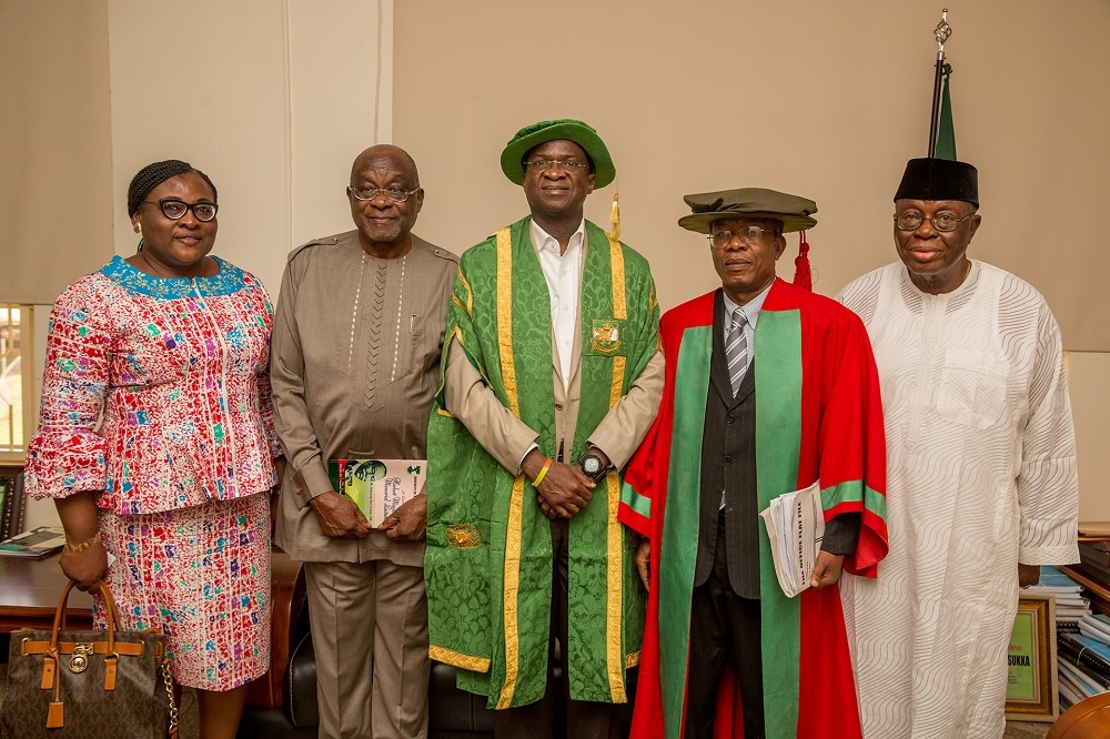 Hon Minister of Power Works  Housing and Guest Lecturer Mr Babatunde FasholaSANmiddleDean Faculty of Engineering University of Nigeria ProfOgbonna Oparaku2nd right Chairman of the Ocassion Emeritus Prof Silva Anika2nd left Chief Maximus Ukutaright and Deputy Vice  ChancellorEnugu Campus Prof Edith Nwosuleft shortly before the Special Herbert Macaulay Memorial Lectureorganized by the University of Nigeria Nsukkaand delivered by the Hon Minister at the Princess Alexandra AuditoriumPAA Nsukka Enugu State on Monday 2nd July 2018