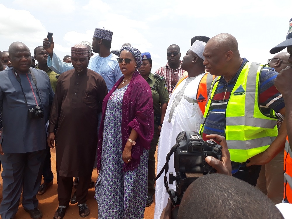 Inspection of damaged WuroGandi Bridge Section CH 54900 Michika  Madagali Road Adamawa State by Senator Binta Masi Garba representing Adamawa North Senatorial Zone Engr Yemi Oguntominiyi Director Highway Construction and Rehabilitation Dr Famous Eseduwo Director Planning Research and Statistics Engr MR Muhammad Director HNE Engr Salihu A O Federal Controller Adamawa State and other staff of the Federal Ministry of Power Works and Housing on the 26th of August 2018