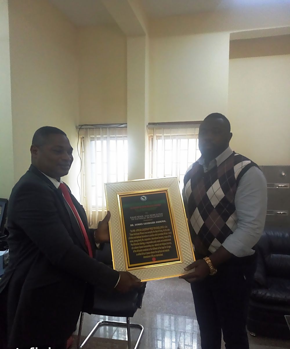 A courtesy call and presentation of Prize for Excellence on the Director Planning Research and Statistics Department Dr Famous S Eseduwo by members of African Students Union Parliament ASUP at the Ministrys Headquarter Mabushi Abuja on the 16th of October 2018