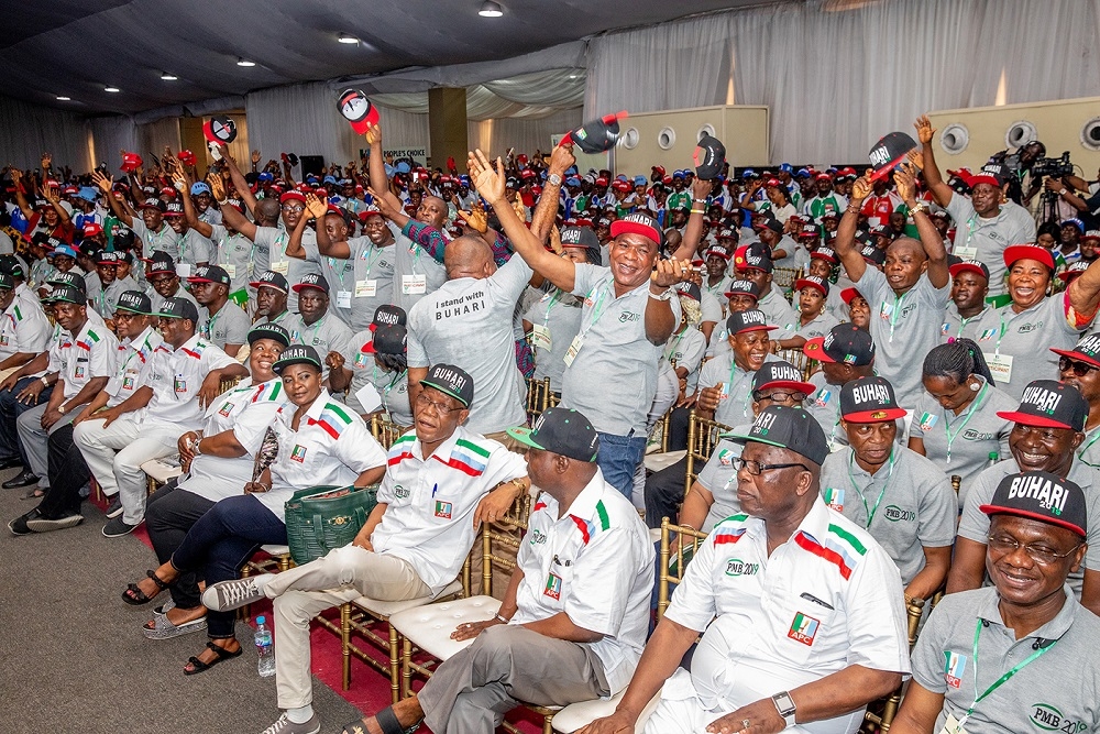 ALL FOR PMB 2019 Cross section ofthe 5000 Foot Soldiers drawn from the 377 Wards in Lagos State to complement the activities of the All Progressives Congress for the reelection of President Muhammadu Buhari and Vice President Prof Yemi Osinbajo SAN during their inauguration at The Haven Event Centre Ikeja Lagos on Tuesday 20th November 2018