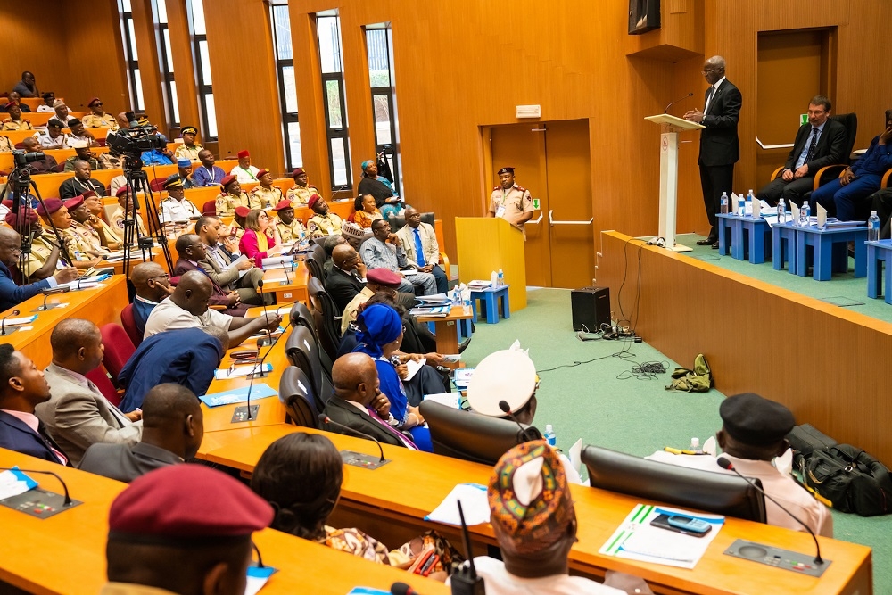 Hon  Minister of Power  Works   Housing  Mr Babatunde Fashola  SAN left  delivering his Keynote Address during the  Workshop on the Activation of the Five  5  United Nations Conventions on Road Traffic Acceded to by Nigeria at the Central Bank of Nigeria International  Training  Institute  02 Lasele Street  Off Shehu Shagari Way  Maitama  Abuja on Tuesday 21st March 2019