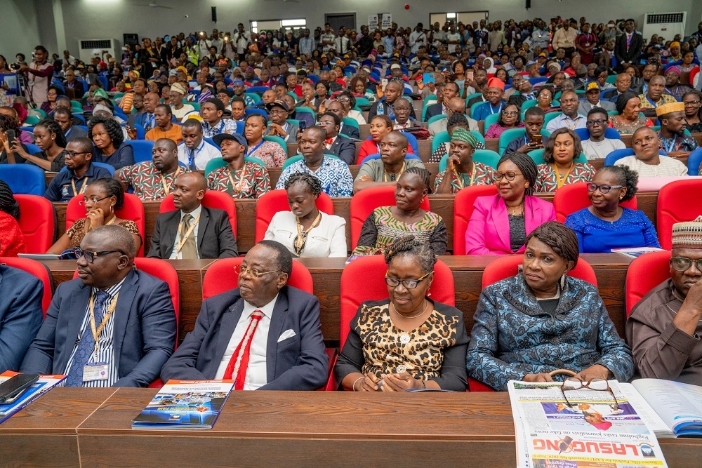 Cross section of Students  Lecturers and other invited Guests   at   the Lagos State University s 1st   Research Fair and Endowment of Research Grants Fund during which the Hon  Minister of Works and Housing  Mr Babatunde Fashola  SAN delivered a Keynote Address with the theme   Driving National Development through Research and Innovation      at the Aderemi Makanjuola Lecture Theatre  LASU  Ojo  Lagos on Tuesday 3rd  September 2019