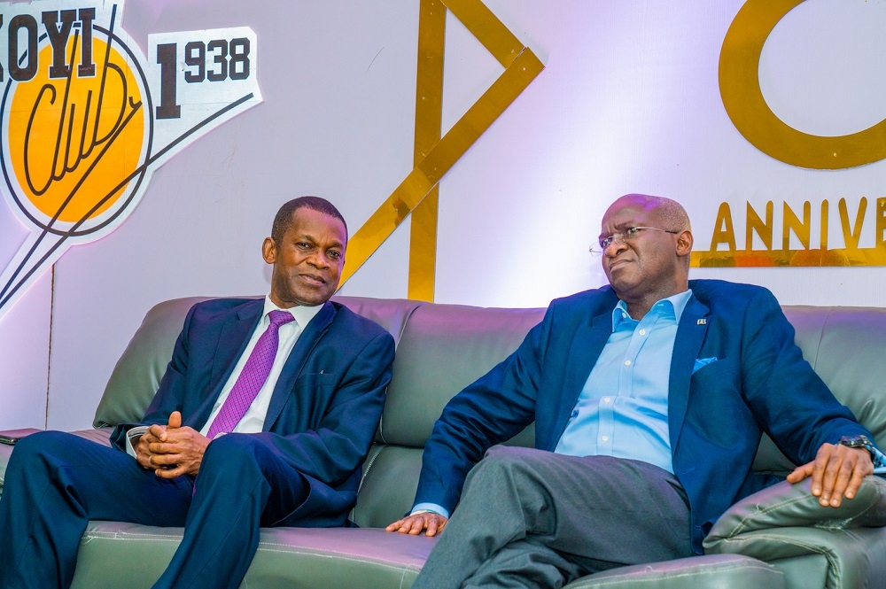 Hon  Minister of Works   Housing  Mr Babatunde Fashola SAN right  and   Chairman  Ikoyi Club  Mr Yomi Orenuga left   shortly before the Hon  Minister delivered a  a lecture titled   Ikoyi Club at 81  The Youth and Leadership in Nation Building       to Commemorate the 81st Anniversary of Ikoyi Club 1938 in  Lagos on Thursday  26th September 2019