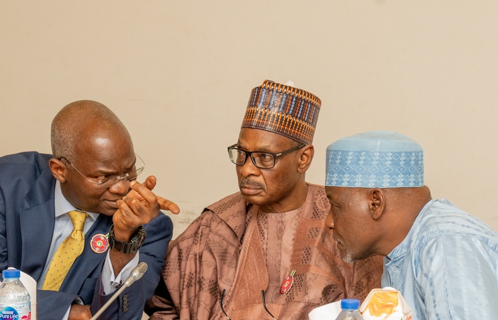 Hon  Minister of Works   Housing  Mr Babatunde Fashola SAN left    Permanent Secretary  Works   Housing  Mr  Mohammed Bukar middle  and Director Procurement in the Ministry  Mr Ibrahim Musa Badeiri during the meeting with the Senate Committee on Sustainable Development Goals at the Committee Room 324 Senate Wing  National Assembly Complex  Abuja on Monday  4th November 2019