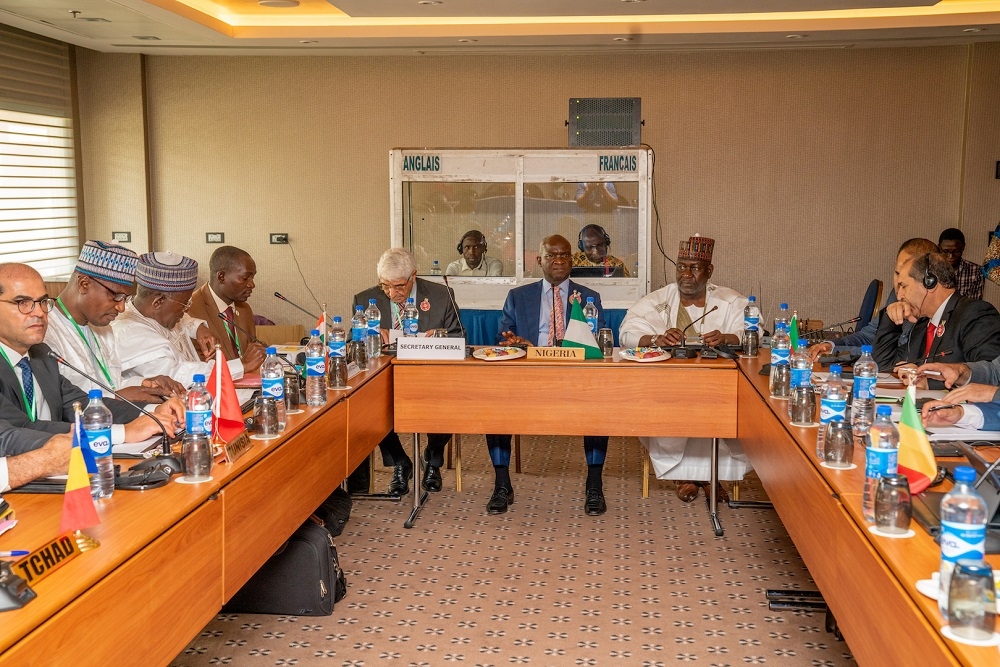 Hon  Minister of Works   Housing  Mr Babatunde Fashola SAN 4th right   Minister of State in the Ministry  Engr  Abubakar Aliyu  3rd right   Secretary General  Trans Saharan Road Liasion Committee  Mr Mohammed Ayadi middle  and  other Ministers and Delegates from Member Countries  during the Ministerial Meeting of the 70th Session of the Trans Saharan Road Liaison  Committee  TRLC  hosted by the Federal Ministry of Works   Housing at the Transcorp Hilton Hotel Abuja on Monday  11th November 2019 