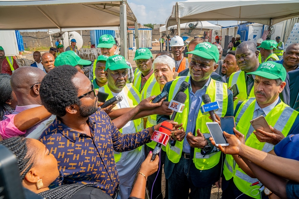 Hon  Minister of Works   Housing  Mr Babatunde Fashola SAN 2nd right  flanked by Minister of State in the Ministry  Engr  Abubakar Aliyu left   Secretary General  Trans Sahara Road Liaison Committee  Mr Mohammed Ayadi 2nd left  and  other    Ministers from   Member Countries of the Trans Sahara Road Liaison Committee  shortly after the inspection tour of the  ongoing Reconstruction and Expansion of the   Abuja Kaduna Zaria Kano Road   Section I  Abuja  Kaduna  on Tuesday  12th November 2019