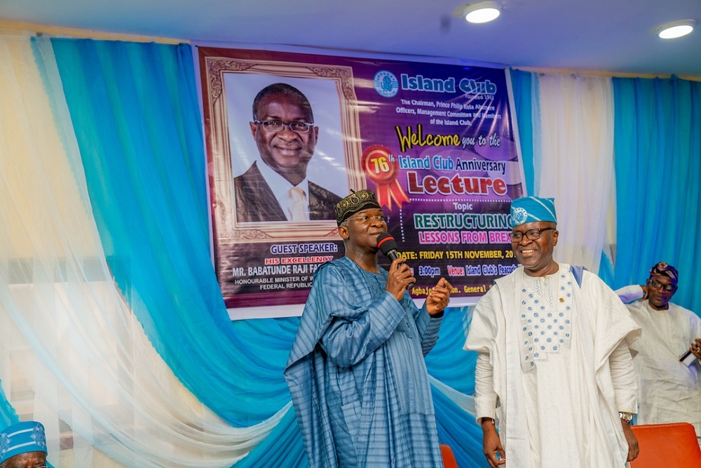 Cross section of invited guests  during    the Island Club 76th Anniversary Lecture with the theme     Restructuring  Lessons from Brexit    delivered by the Hon  Minister of Works and Housing  Mr Babatunde Fashola  SAN at the Peacock Hall  Island Club  Onikan  Lagos on Friday  15th November 2019