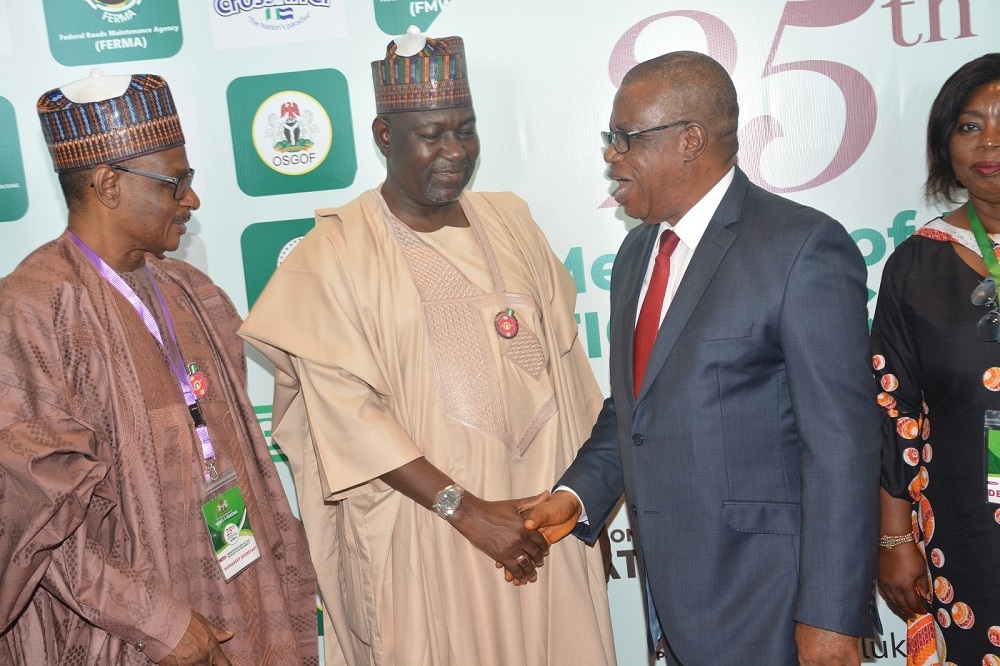 The Honourable Minister of Works and Housing ably represented by the Minister of State Engr  Abubakar D  Aliyu  FNSE  the Executive Governor of Cross River State ably represented by the Deputy Governor  Prof  Ivara Esu  the Permanent Secretary  Ministry of Works and Housing Mohammed Bukar  the Permanent Secretary  Cross River State Ministry of Works  Dr  Mrs  Ihort G C Achu  the Director  Planning  Research and Statistics Department  FMW H Dr  Famous S  Eseduwo and other dignitaries at the formal opening ceremony of the 25th Meeting of the National Council on Works holding in Calabar  Cross River on the 28th November  2019