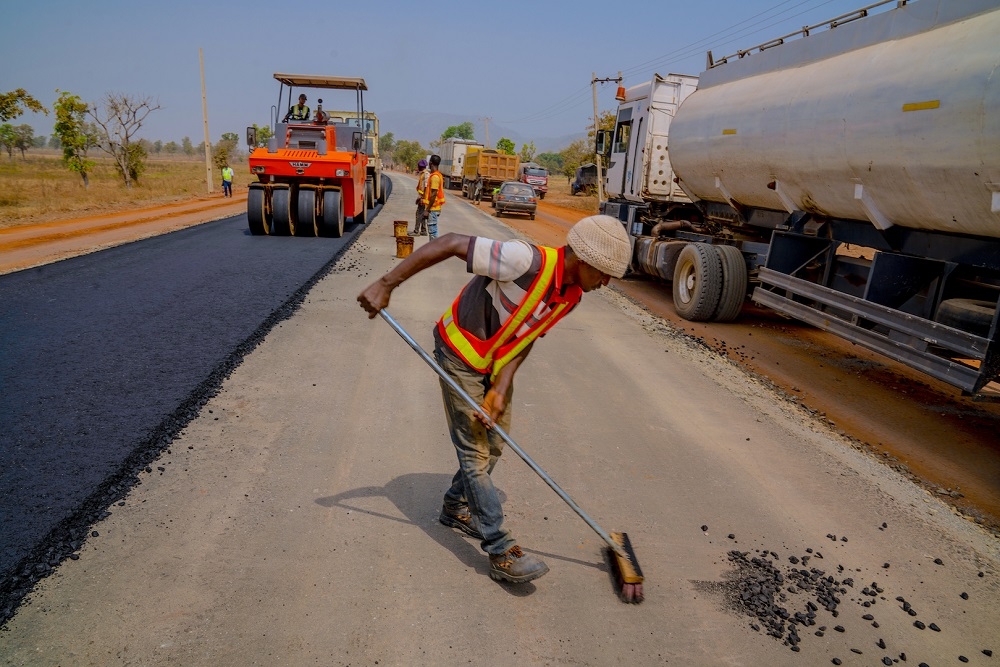 Personnel of CGC Nigeria Ltd at work during the inspection of the ongoing Dualization of Jebba       Mokwa   Bokani Road in Niger State  by the  Hon  Minister of Works   Housing  Mr Babatunde Fashola SAN on   Day One of his inspection tour of Federal Government s Highway Projects   in Niger State on Monday  27th January 2020