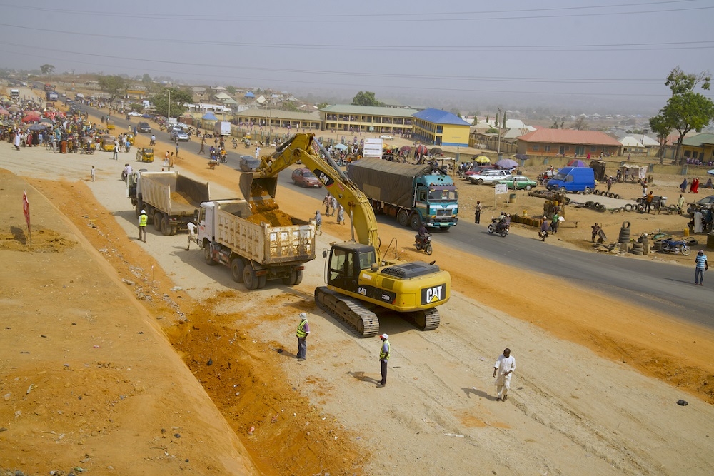 Personnel of Messrs Salini Nigeria Ltd at work during the inspection tour of the ongoing Dualization of Suleja     Minna Road  Phase I in Niger State by the  Hon  Minister of Works   Housing  Mr Babatunde Fashola SAN on   Day One of his inspection tour of Federal Government s Highway Projects   in Niger State on Monday  27th January 2020