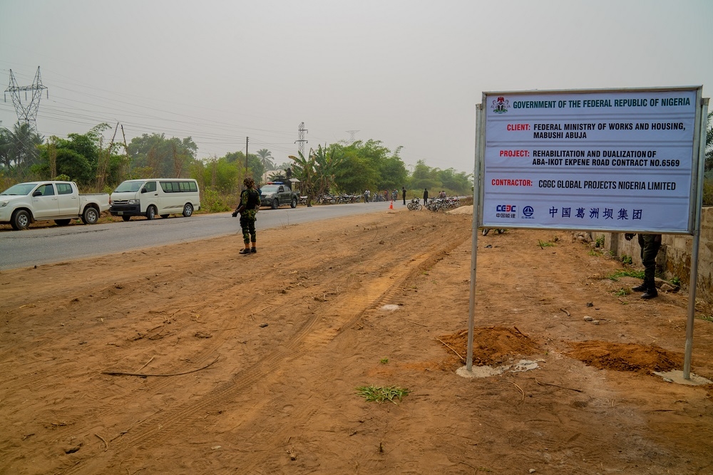 A cross section  of the   ongoing   Rehabilitation and Dualization of Aba  Ikot Ekpene road   in Imo State during an inspection tour by the  Hon  Minister of Works   Housing  Mr Babatunde Fashola SAN  on Thursday  13th February 2020