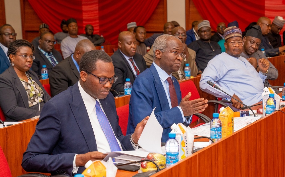 Hon  Minister of Works   Housing  Mr Babatunde Fashola SAN 2nd  left  Executive Vice Chairman CEO  Nigerian Communications Commission  NCC   Professor Umar Danbatta  2nd right   Executive Commissioner  Stakeholder Management  NCC   Mr Adeleke Adewolu   and Director General  Federal Competition and Consumer Protection Commission  Mr Babatunde Irukera  during the Senate Joint Committee on Communications    Trade and Investment s  One     Day Public Hearing on the Increasing Rate of Drops Calls and Other   Unwholesome Practices by Telecommunications Network Operators in Nigeria that Robbed Nigerians of their Hard Earning Billions of Naira  at the Senate Conference   Hall 0 22  Senate New Building on Wednesday  19th  February 2020