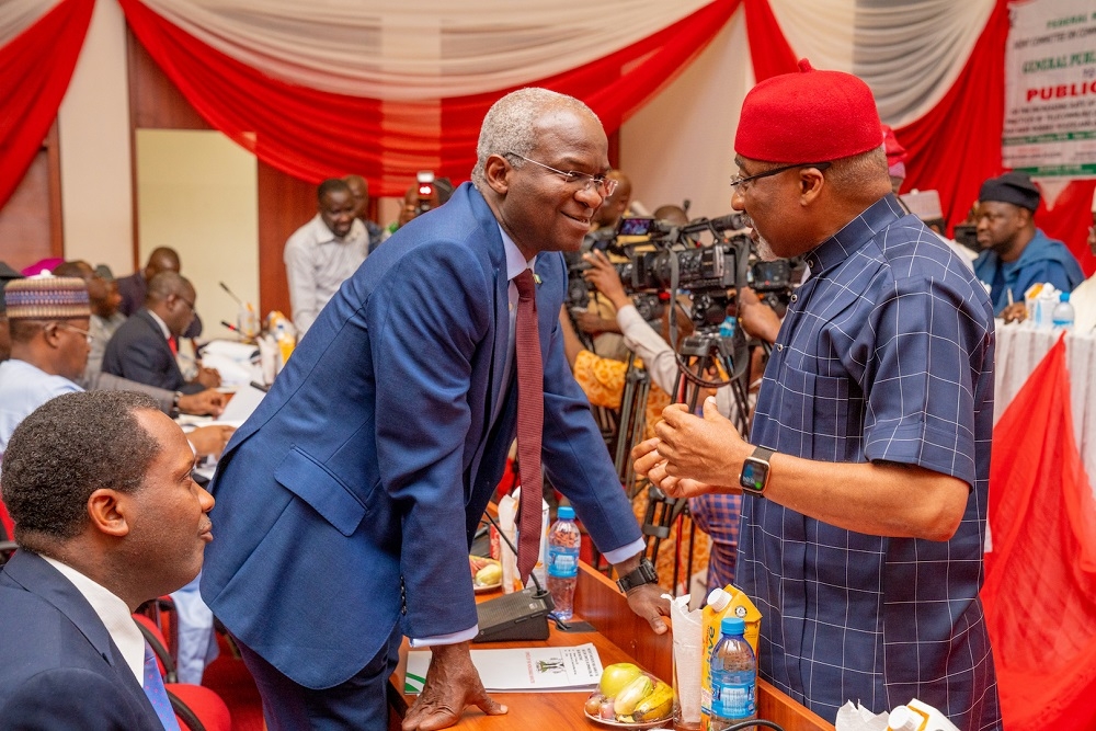 Hon  Minister of Works   Housing  Mr Babatunde Fashola SAN left     and Senator representing Abia South Senatorial District  Senator Eyinnaya Abaribe  right   during the Senate Joint Committee on Communications    Trade and Investment s  One     Day Public Hearing on the Increasing Rate of Drops Calls and Other   Unwholesome Practices by Telecommunications Network Operators in Nigeria that Robbed Nigerians of their Hard Earning Billions of Naira  at the Senate Conference   Hall 0 22  Senate New Building on Wednesday  19th  February 2020