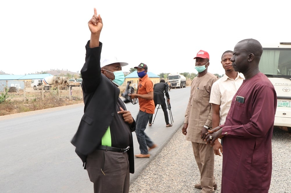 The Permanent Secretary, FMW&amp;H, Babangida Hussaini represented by Engr. Funso Adebiyi, Director Highway Construction and Rehabilitation Department, Engr. I.F. Umeh, Federal Controller, Niger State  Inspecting the on-going reconstruction of Lambata-Lapai-Bida Road in Niger State