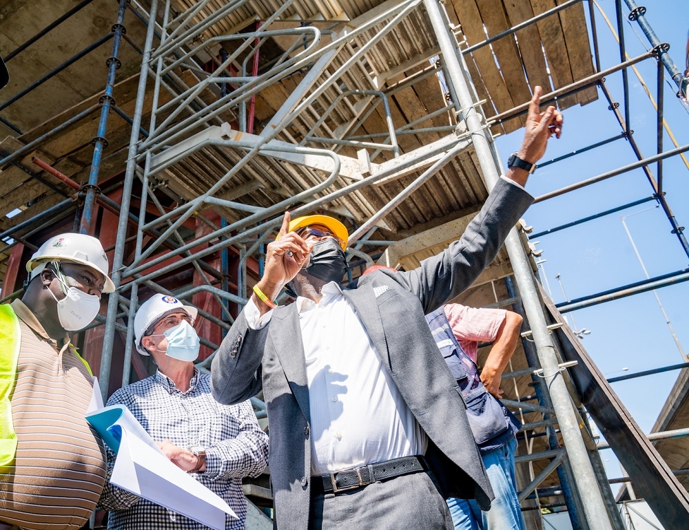 Hon. Minister of Works and Housing, Mr. Babatunde Fashola, SAN (right), Federal Controller of Works in Lagos, Engr. Olukayode Popoola (left), Director, Buildwell Plants &amp; Equipment Industries Ltd, Engr. George Mohanna (middle) during the inspection of the Ongoing Emergency Repairs of Eko Bridge (Phase II) in Lagos State on Thursday, 10th June 2021