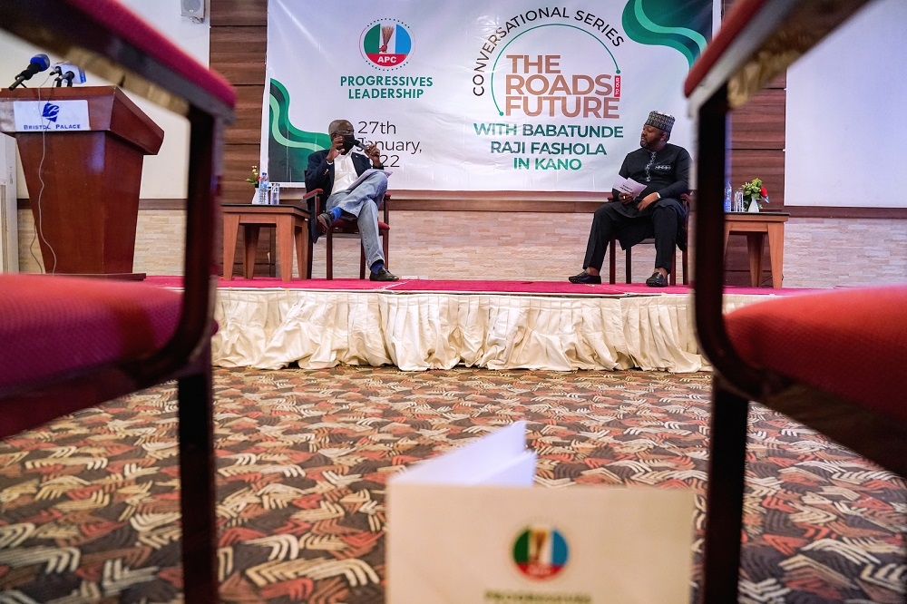 Hon. Minister of Works and Housing, Mr. Babatunde Fashola, SAN (left) and  the Senior Special Assistant to the President on Special Intervention &amp; National Youth Leader (Interim) of the All Progressives Congress (APC), Mr Ismaeel Ahmed (right)  during the interactive Session which followed the Hon.Minister&#039;s  Presentation on the theme,  &quot;Progressive Mission : The Road to Our Future &quot; at the Special Ministerial Conversation organized by the APC Progressives Youth Wing at the Main Hall of the Bristol Palace Hotel, Farm Centre, Kano, Kano State on Thursday, 27th January 2021