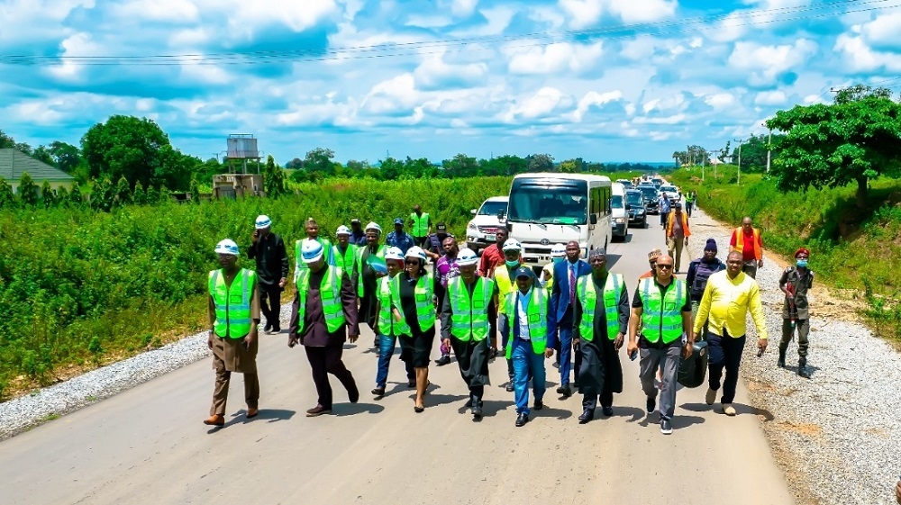 L-R :Clerk House Committee on Works, Caroline Asan,  Member Hon. Ari Mohammad Abdulmumin, The Project Manager, Engr.Henry Usar,  Chairman House Committee on Works, Hon. Engr. Abukabar Kabir Abubakar, Member Hon. Kani FaInspection of the Expansion of 5.4Km Abuja- Keffi Express Way and Dualization of 220km Keffi-Akwanga-Lafia- Makurdi Road, Thursday, September 22, 2022.