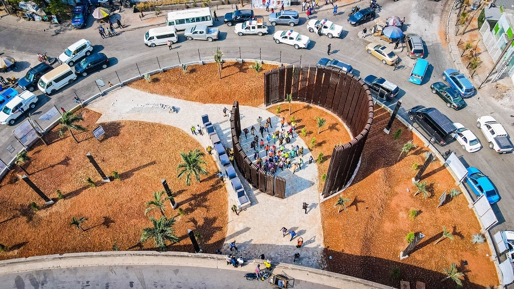 A view of the ongoing Landscaping and Beautification of Liverpool Roundabout during an inspection by the Hon. Minister of Works and Housing, Mr Babatunde Fashola, SAN of the Reconstruction of Apapa - Oworonshoki - Ojota Expressway, Sections I, II, III &amp; IV and the Reclamation/Beautification of the Project&#039;s Right of Way in Lagos State on Thursday 29th December 2022. 