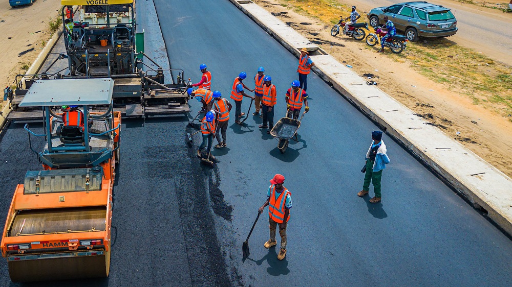 Personnel of CGC Nigeria Ltd at work during an inspection tour of the Ongoing Expansion and Rehabilitation of the Lagos - Badagry Expressway in Lagos State by the Hon. Minister of Works and Housing, Mr Babatunde Fashola,SAN on Saturday, 8th April 2023