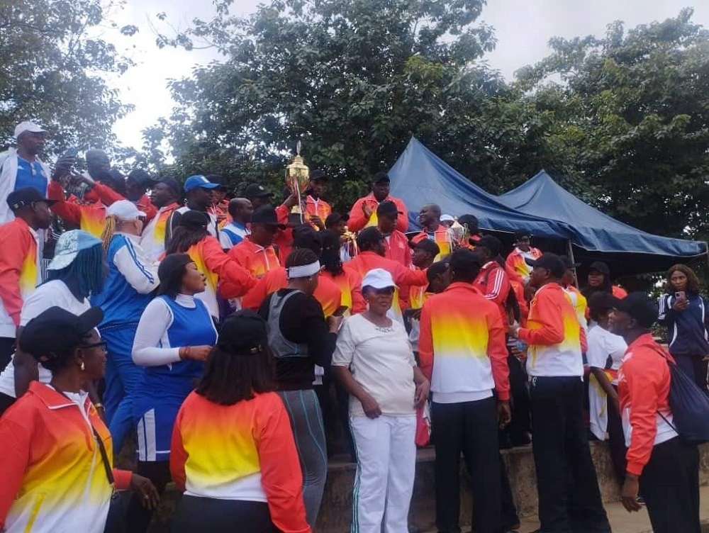 The Director, HRM Department Mr. Aliyu Abdullahi, Director Press, Mrs Adjobome Blessing Lere-Adams and staff of the Federal Ministry of Works at the FEPSGA monthly walking and jogging exercise held at the National Stadium