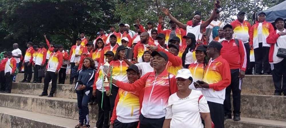 The Director, HRM Department Mr. Aliyu Abdullahi, Director Press, Mrs Adjobome Blessing Lere-Adams and staff of the Federal Ministry of Works at the FEPSGA monthly walking and jogging exercise held at the National Stadium