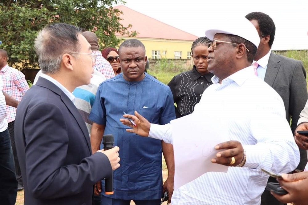 Honourable Minister, Federal Ministry of Works, Senator Dave Umahi, Director, Highways South East, Engr B. U. Obioha, Senator Onyekachi Nwebonyi, Deputy Chairman Senate Committee on Public Account  during  inspection of the ongoing Rehabilitation of Uturu-Isuikwuto-Akara Road in Abia State on the 8th September, 2023