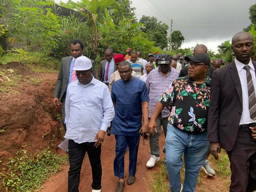 Honourable Minister, Federal Ministry of Works, Senator Dave Umahi during  inspection of the ongoing Rehabilitation of Amanwozuzu-Uzoagba-Eziama-Orie-Amakohia Road in Imo State on the 8th September, 2023