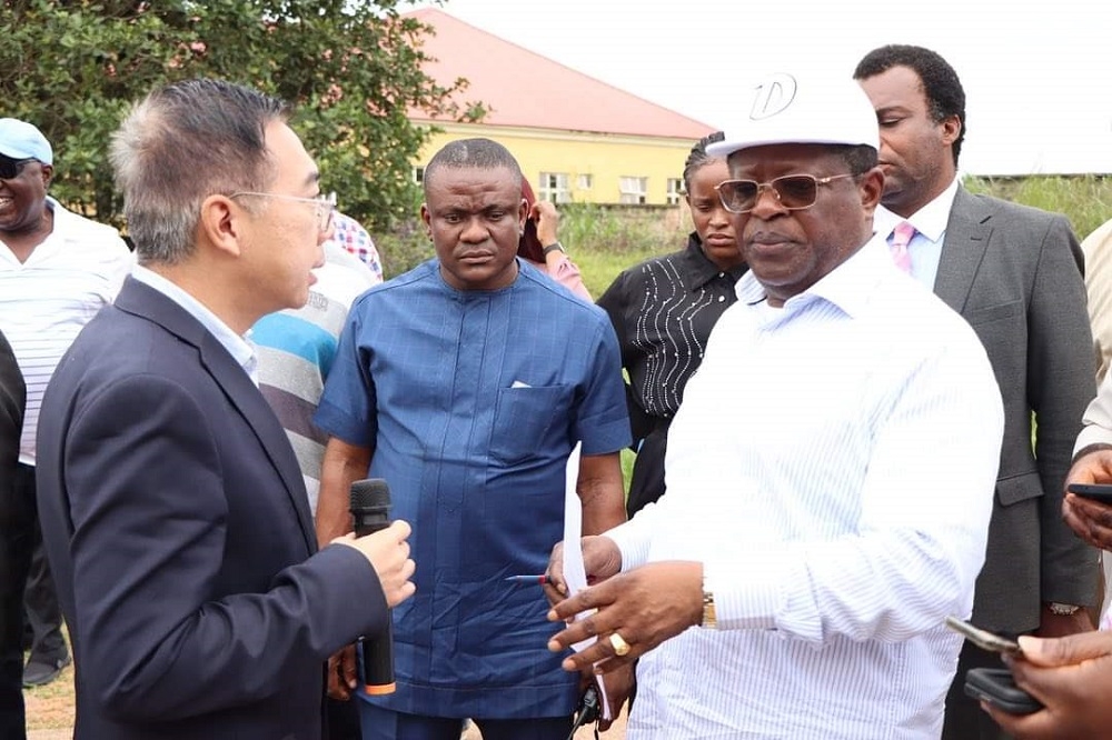 Honourable Minister, Federal Ministry of Works, Senator Dave Umahi, Director, Highways South East, Engr B. U. Obioha, Senator Onyekachi Nwebonyi, Deputy Chairman Senate Committee on Public Account  during  inspection of the ongoing Rehabilitation of Uturu-Isuikwuto-Akara Road in Abia State on the 8th September, 2023