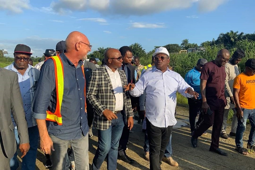 #Renewedhope…. L-R Director Highway South South, Engr C.A Ogbuagu, The Honourable Minister, Federal Ministry of Works, H.E. Sen (Engr) David Nweze Umahi, CON during the inspection Upgrading of 15km of the East–West Road, Eleme Junction-Onne Port  Junction, Port Harcourt, Rivers State on the 20th September, 2023