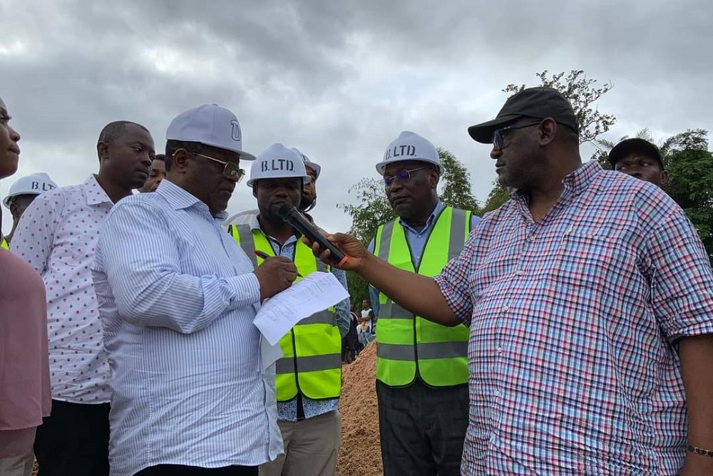 L-R  Honourable Minister, Federal Ministry of Works, Senator Dave Umahi and Director, Highways South East, Engr B. U. Obioha during  inspection of the ongoing Rehabilitation of Achingali-Udoobi-Udo-Na-Umu Uwanna-Ubakala Road including Bridges across Imo River in Imo States on the 8th September, 2023