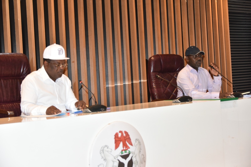 Honourable Minister, Federal Ministry of Works, Senator Dave Umahi, The Permanent Secretary, Mahmuda Mamman, Directors Highways Department and Controllers Works, South East meet with contractors handling South East road projects