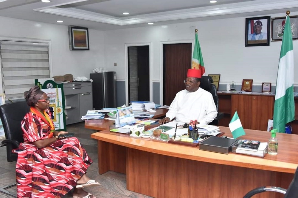 The Hon. Minister Of Works, Engr. David Umahi briefs Press in his office on the Ministry's programmes and activities on Friday, 15th September, 2023.