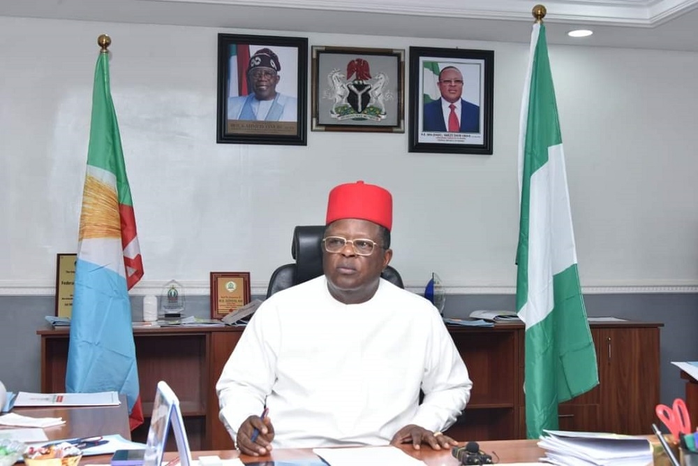 The Hon. Minister Of Works, Engr. David Umahi briefs Press in his office on the Ministry's programmes and activities on Friday, 15th September, 2023.