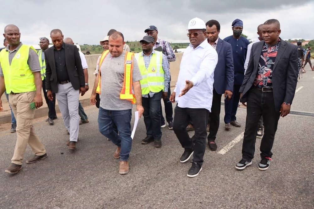 Honourable Minister of Works, H.E (Engr) Nwaze David Umahi and some management staff inspecting the Dualization of Abuja–Lokoja Road, Section II, Sheda – Abaji on the 17th of September, 2023