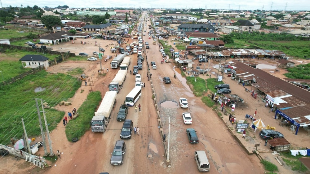 Aerial Drone Shot of the Reconstruction of Benin – Sapele – Warri Road in Edo/Delta States