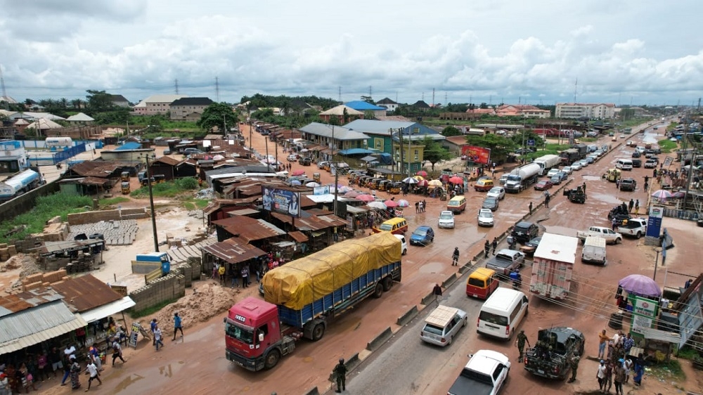 Aerial Drone Shot of the Reconstruction of Benin – Sapele – Warri Road in Edo/Delta States