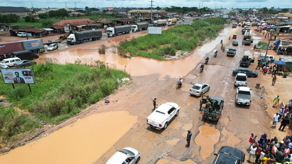 Aerial Drone Shot of the Reconstruction of Benin – Sapele – Warri Road in Edo/Delta States