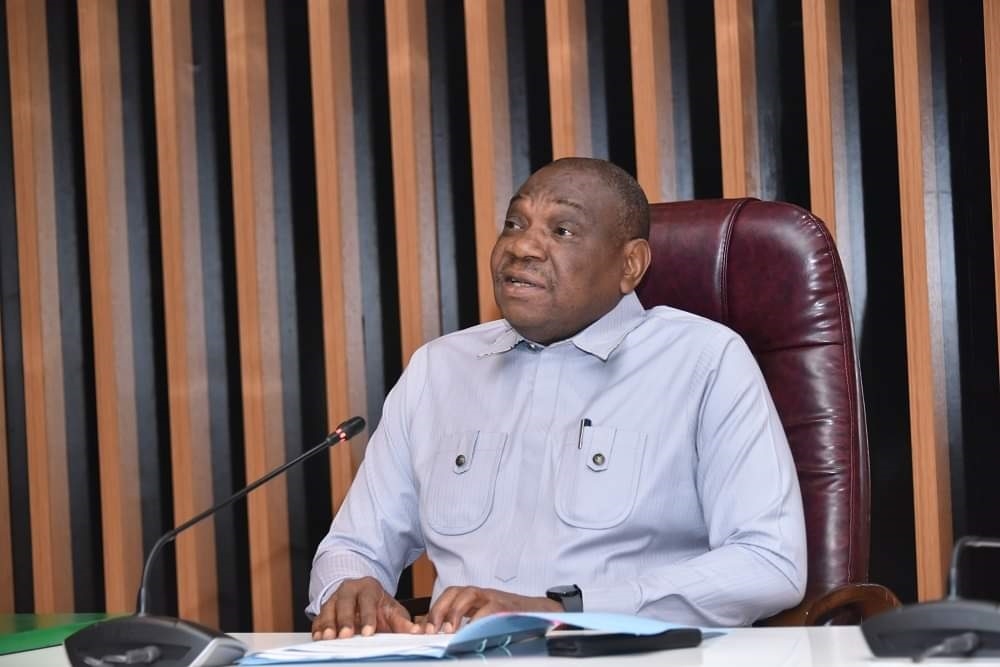 Honourable Minister of Works, H.E Senator (Engr) David Nweze Umahi inaugurating the "Road Transport Team" in the Ministry's Conference Room, Federal Ministry of Works, Mabushi