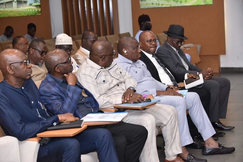 Honourable Minister of Works, H.E Senator (Engr) David Nweze Umahi inaugurating the "Road Transport Team" in the Ministry's Conference Room, Federal Ministry of Works, Mabushi