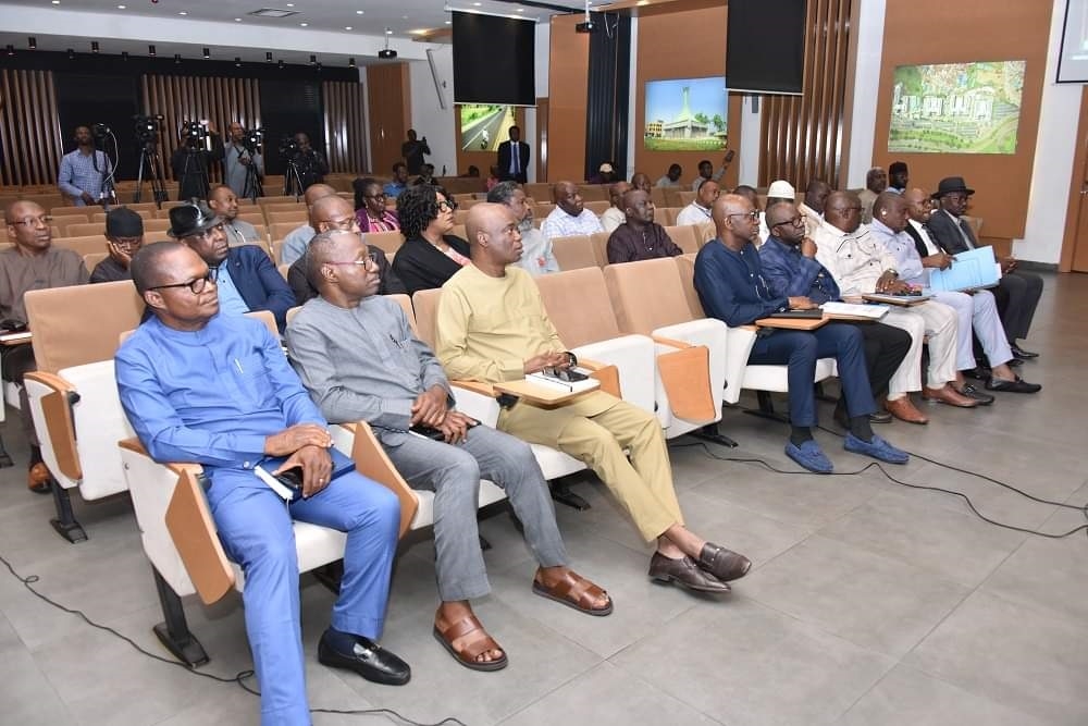 Honourable Minister of Works, H.E Senator (Engr) David Nweze Umahi inaugurating the "Road Transport Team" in the Ministry's Conference Room, Federal Ministry of Works, Mabushi