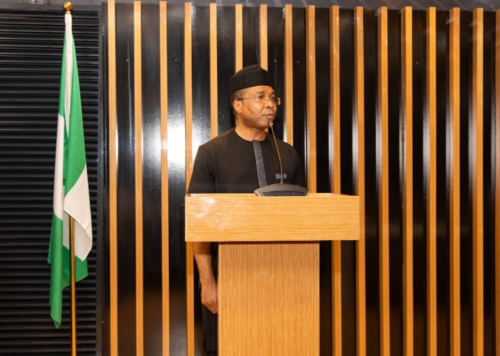 Honourable Minister of Works, His Excellency,  Sen. Engr. Nweze David Umahi CON inaugurating members of Governing Board of Federal Roads Maintenance Agency ( FERMA) on Thursday, 21st December, 2023.